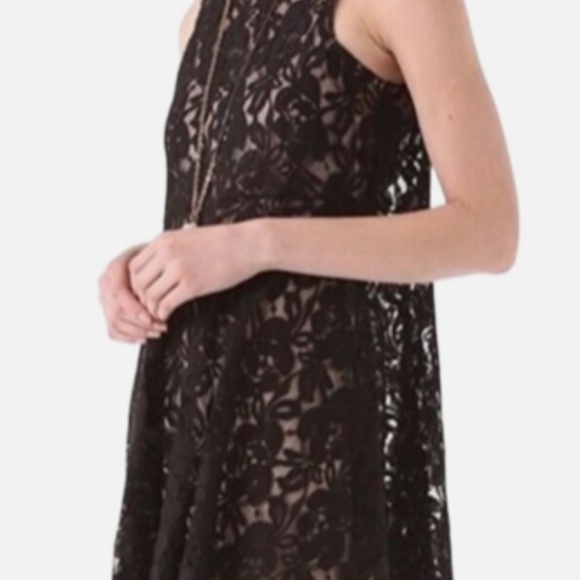 Free People Miles of Lace, A-Line, Black and Nude Mini Dress. XS - Picture 6 of 8
